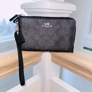 COACH - Double Corner zip brown wristlet